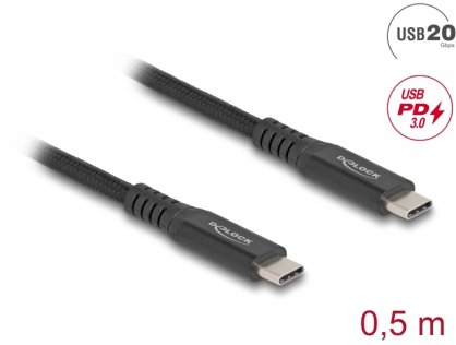 Cablu USB4 type C 20Gb/100W T-T E-Marker 0.5m brodat Negru, Delock 80023